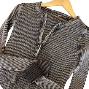 Free People Charcoal Waffle Knit Long Sleeve Tee